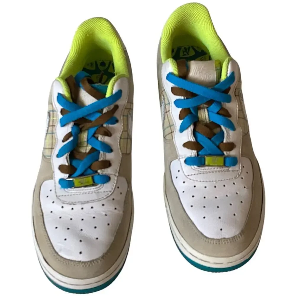Vtg 2007 Nike Air Force 1 Low 07 Net Plaid 315115-114 Volt Blue Wmns Size 7 Rare